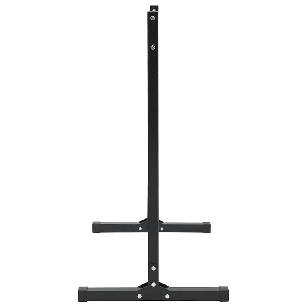Un support en métal noir avec un poteau vertical et deux barres horizontales en bas. Les vis sont visibles là où les pièces se connectent.