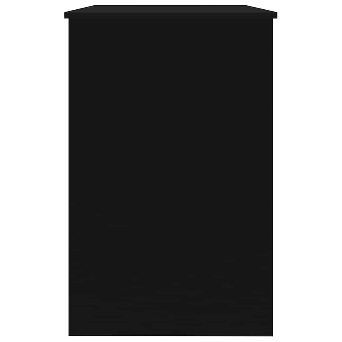 Ein schwarzer Schrank mit rechteckiger Form. Die Oberseite ist flach und der Korpus ist einfarbig schwarz. Er steht vor einem weißen Hintergrund.