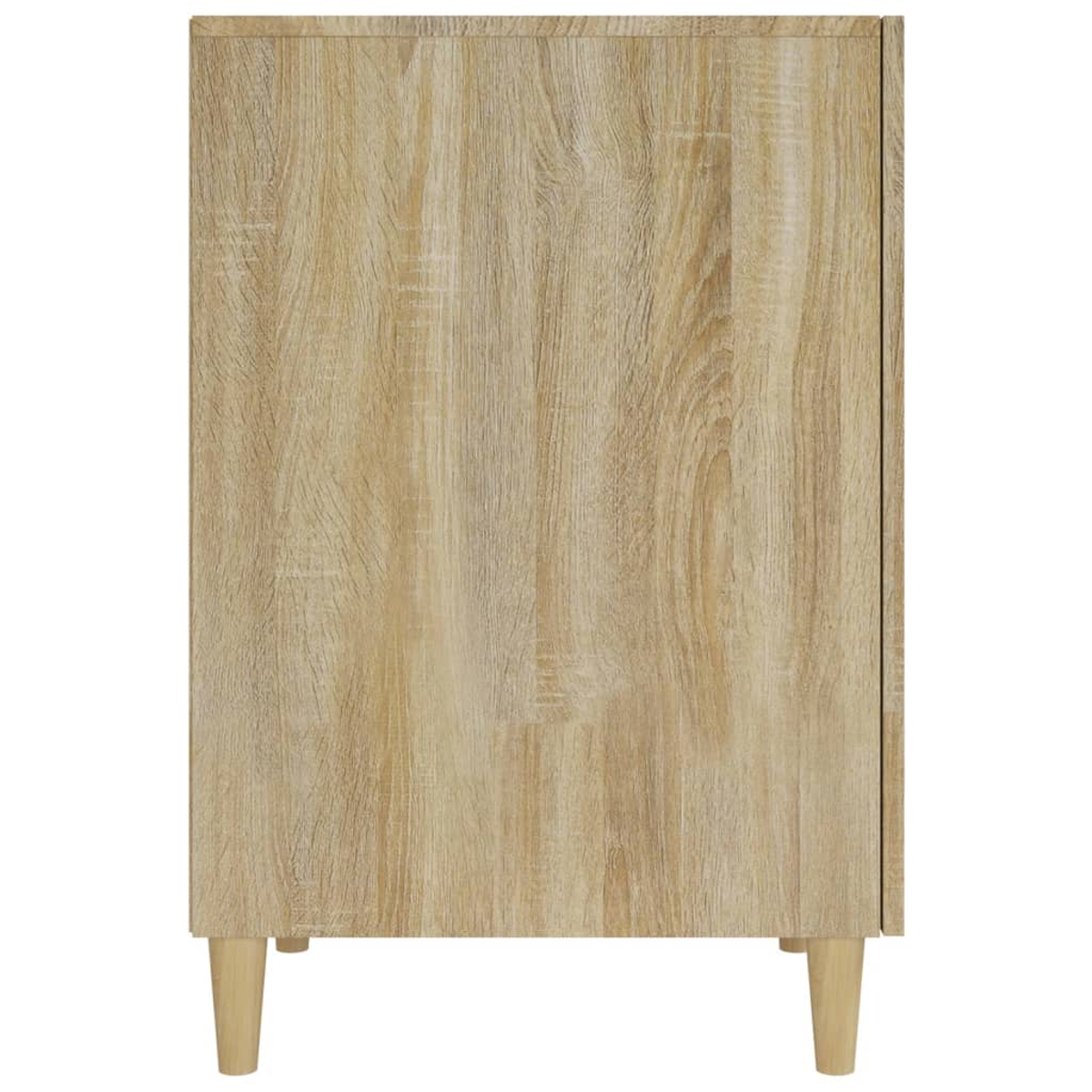 Ein hellbrauner Holzschrank mit vier konischen Beinen. Der Schrank hat eine Holzmaserung und steht vor einem weißen Hintergrund.