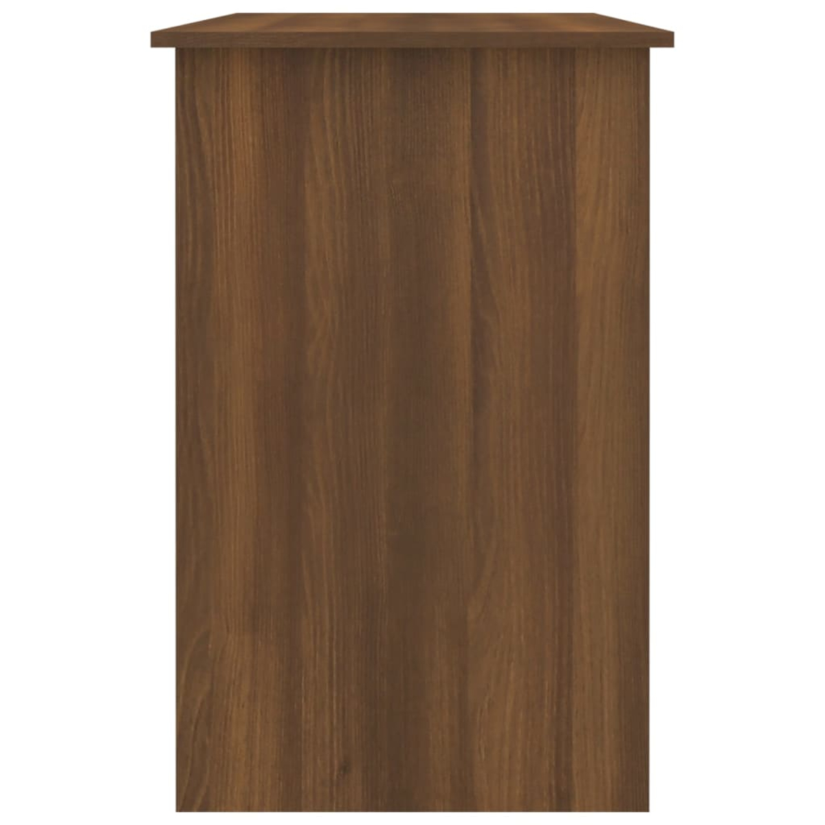 Ein Holzschrank mit dunkelbraunem Finish. Die Holzmaserung ist sichtbar. Der Schrank ist rechteckig mit einer Oberseite.