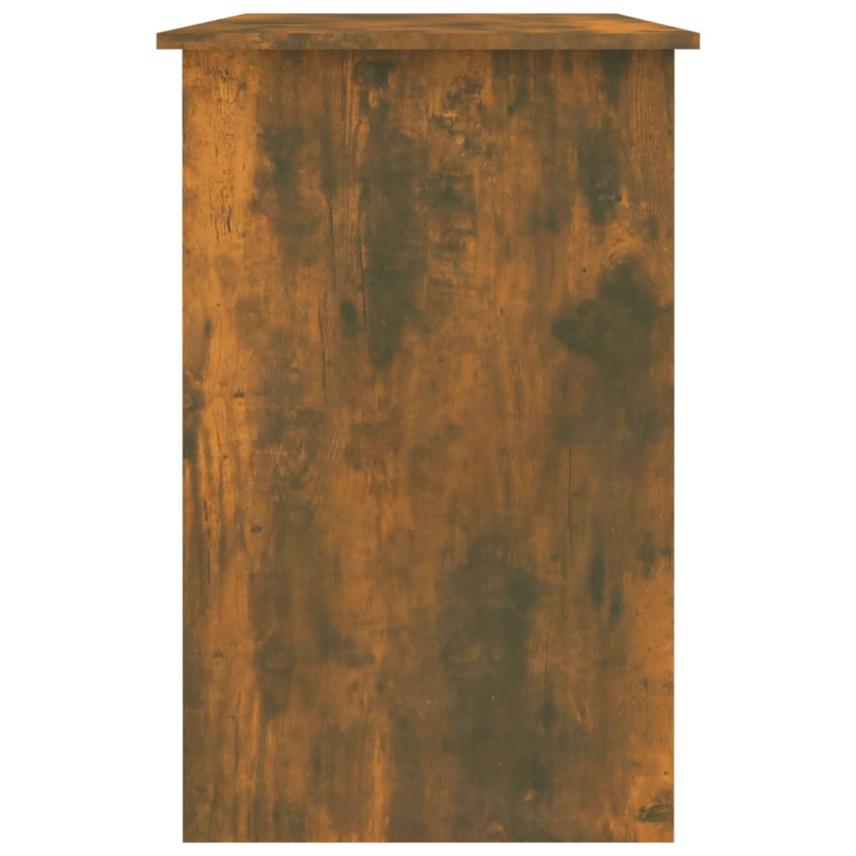 Ein Holzschrank mit brauner, strukturierter Oberfläche. Die Oberseite ist dunkler. Der Hintergrund ist weiß.