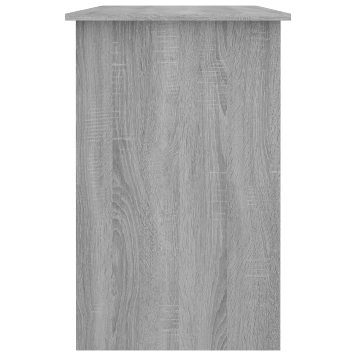 Gezeigt wird ein grauer Holzschrank. Die Holzmaserung ist sichtbar. Die Oberseite des Schranks hat eine rechteckige Form.