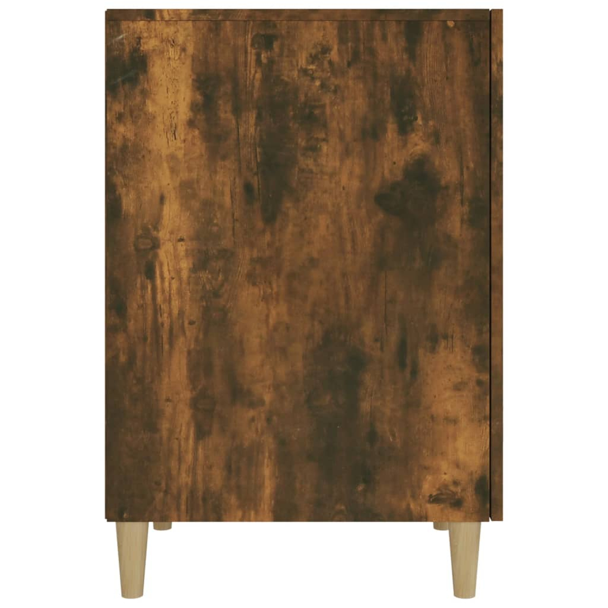 Ein Holzschrank mit brauner, strukturierter Oberfläche, der auf vier hellen, sich verjüngenden Beinen steht. Der Hintergrund ist weiß.