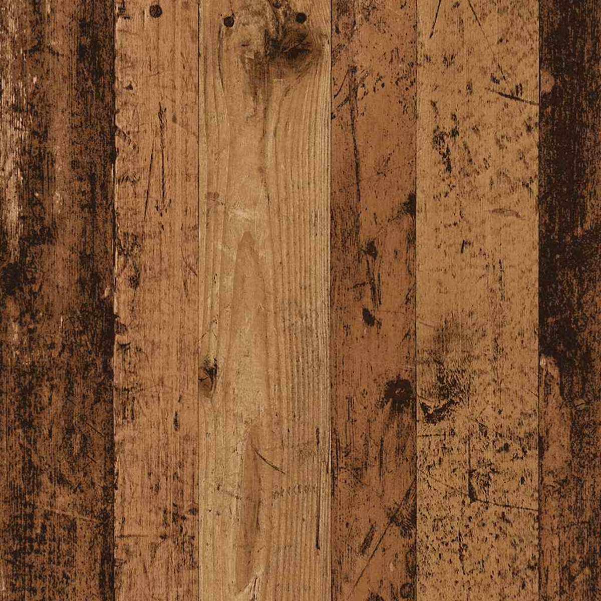 Assi di legno con diverse tonalità di marrone e marrone scuro. Le assi presentano graffi e nodi, creando una texture rustica.