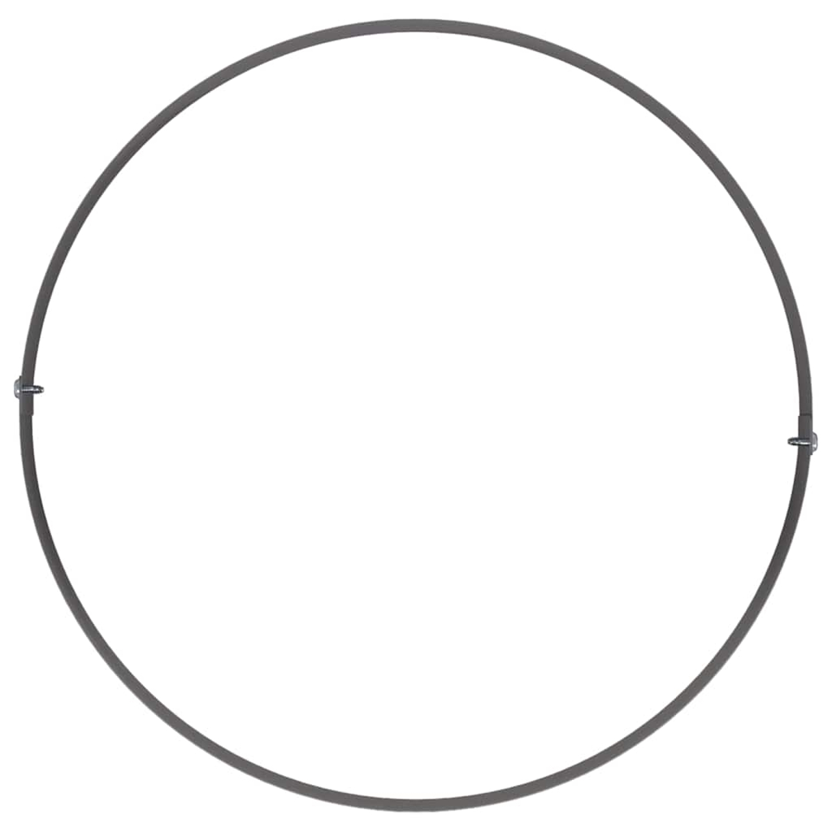 Un telaio circolare in metallo grigio scuro con piccole chiusure metalliche sopra e sotto, su sfondo bianco.