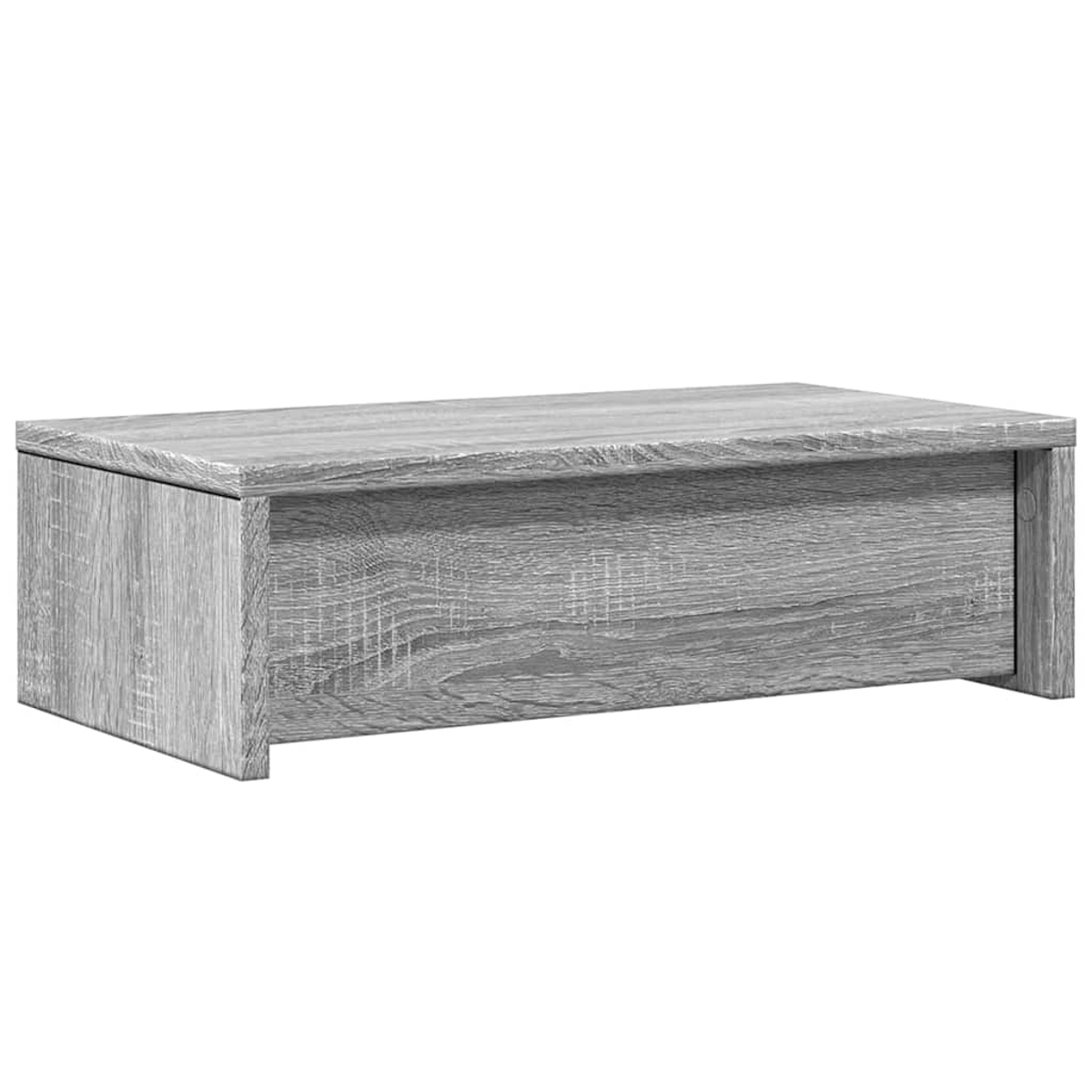 Ein rechteckiger, grauer Holztisch. Er hat ein schlichtes Design mit sichtbarer Holzmaserung. Der Hintergrund ist weiß.