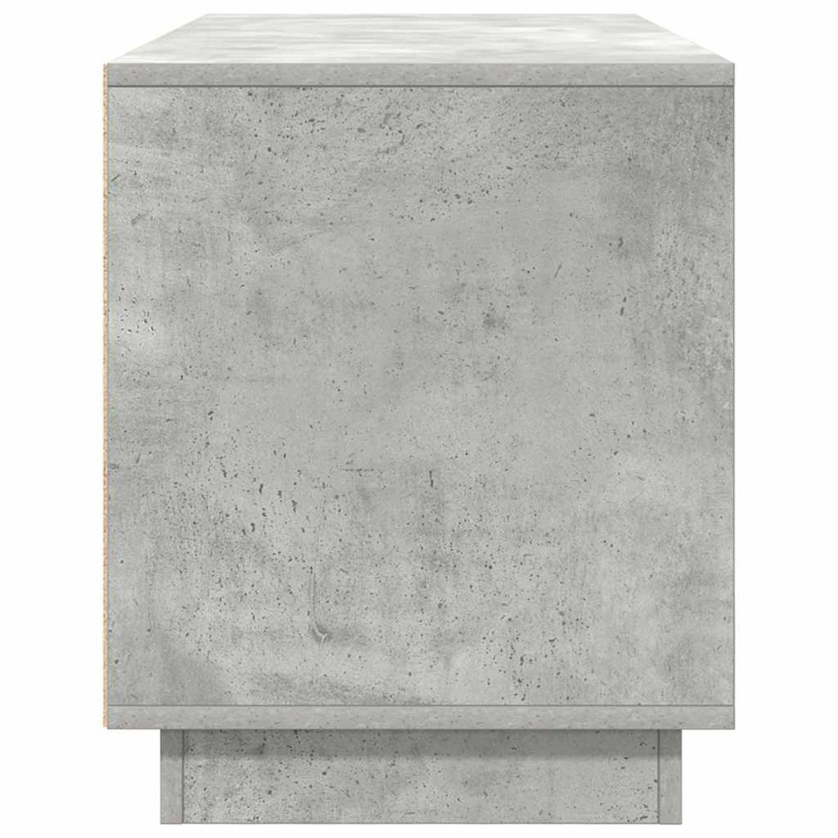 Ein grauer Betonschrank. Er hat eine Oberseite, einen Korpus und einen Sockel. Die Oberfläche hat ein strukturiertes, gesprenkeltes Aussehen. Kanten sind scharf.
