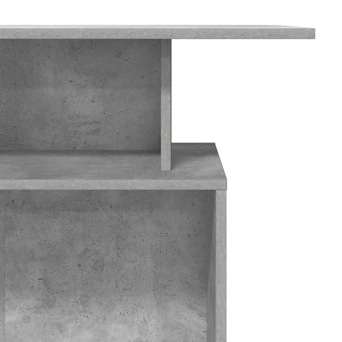 Nahaufnahme einer grauen Betonstruktur mit mehreren Regalen und einem Stützbalken. Der Hintergrund ist schlicht weiß.