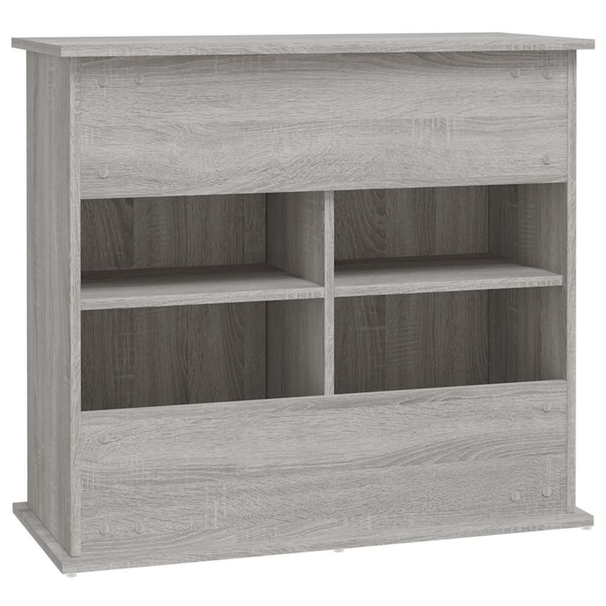 Ein hellgrauer Holzschrank mit Regalen. Er hat drei Abschnitte mit Regalen.