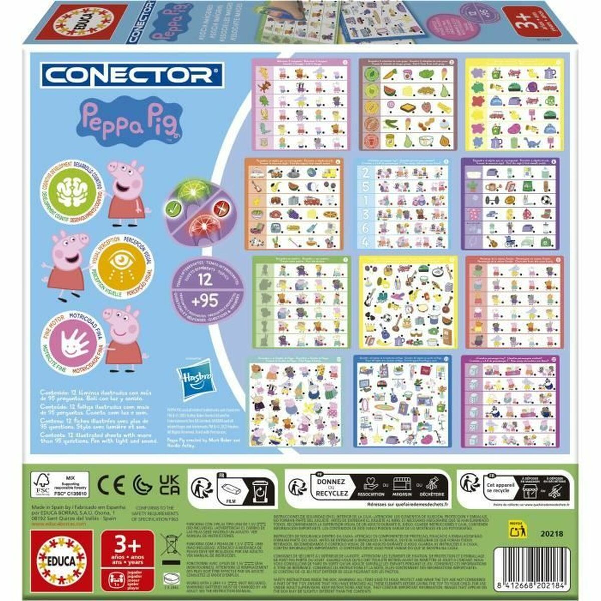 Eine Peppa Wutz-Spielbox. Sie zeigt Peppa Wutz-Figuren und Spielbretter mit verschiedenen Objekten und Zahlen.