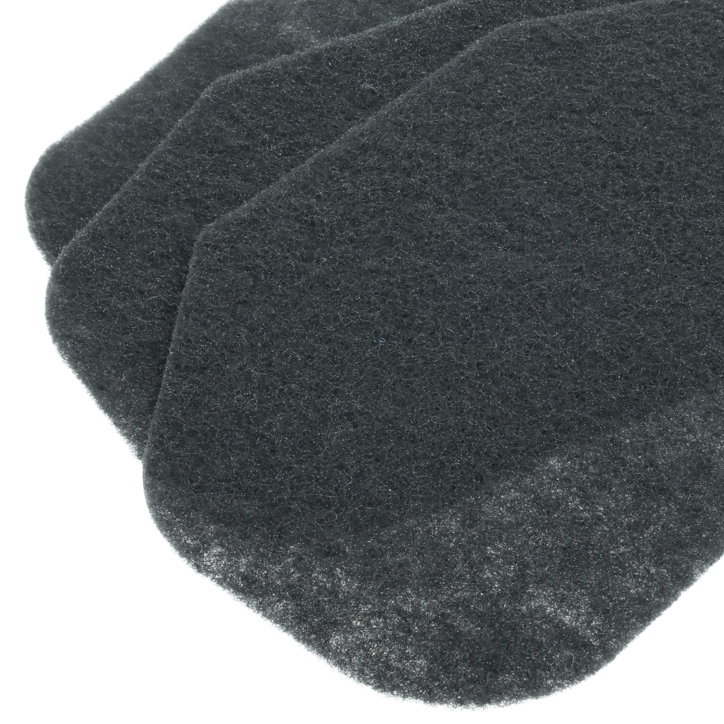 Drei dunkelgraue, strukturierte Pads sind diagonal auf weißem Hintergrund angeordnet. Die Pads scheinen Reinigungsschwämme zu sein.