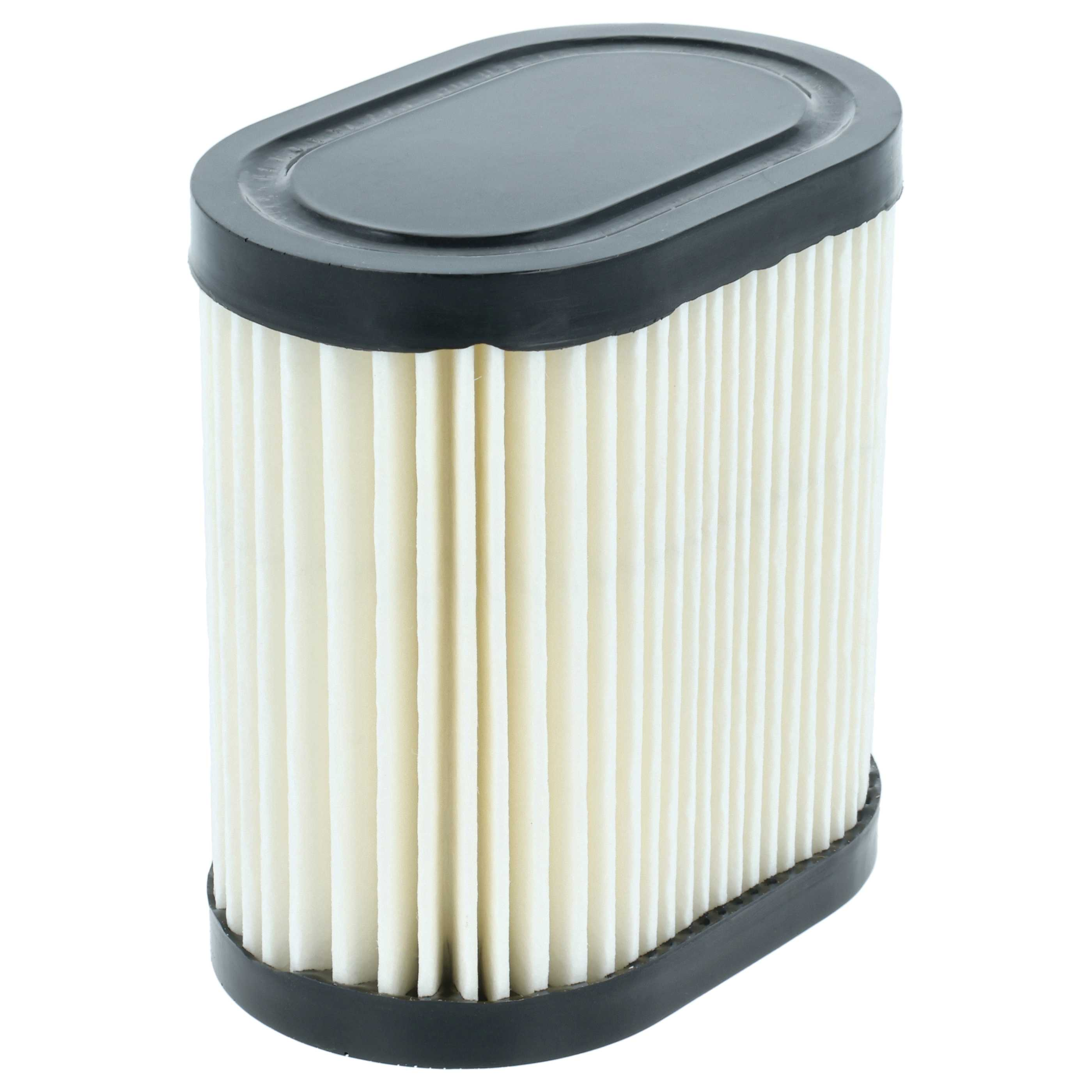 Ein ovaler Luftfilter mit schwarzem Rand und Oberseite. Das Filtermaterial ist weiß und plissiert.