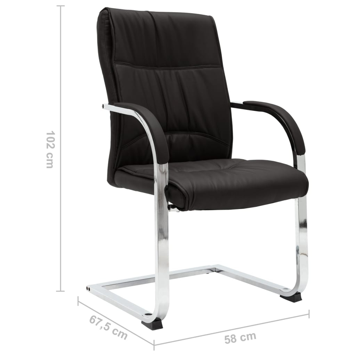 Schwarzer Bürostuhl aus Leder mit Chromgestell. Maße: 102 cm Höhe, 67,5 cm Breite und 58 cm Tiefe.