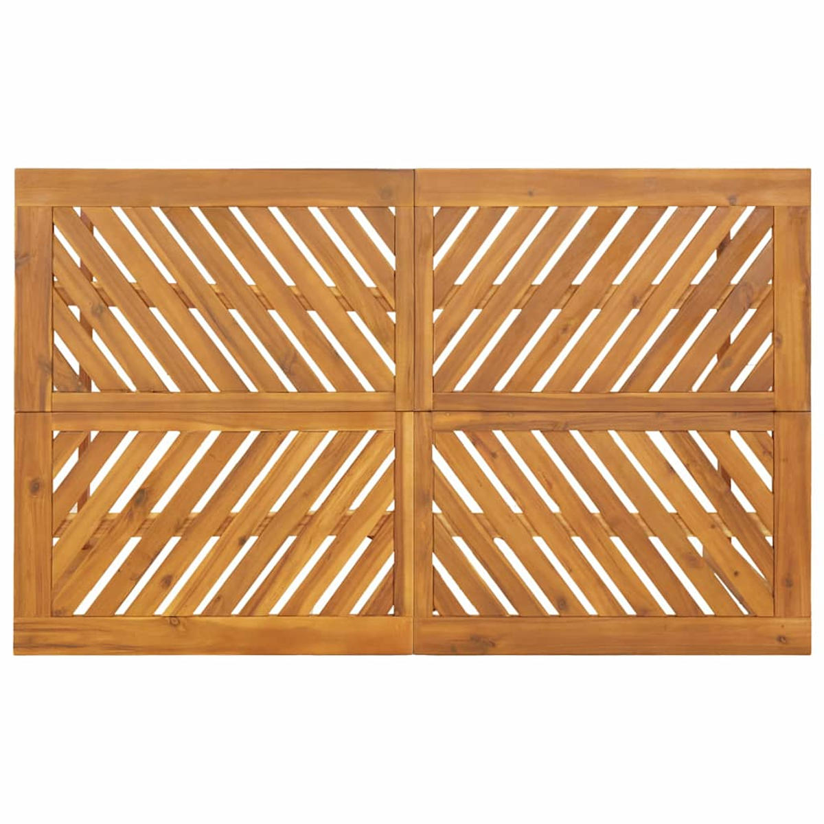 Holzpaneel mit diagonalem Gitterdesign. Das Paneel ist in vier Abschnitte unterteilt, jeder mit einem sich wiederholenden Muster.