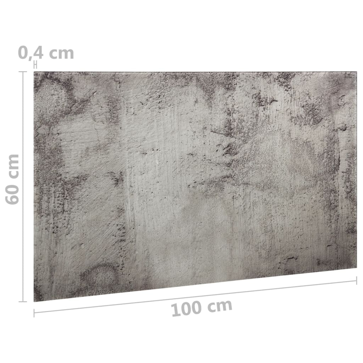 Ein rechteckiges graues Paneel mit rauer Textur. Abmessungen: 100 cm x 60 cm x 0,4 cm. Dunklere graue Flecken sind sichtbar.
