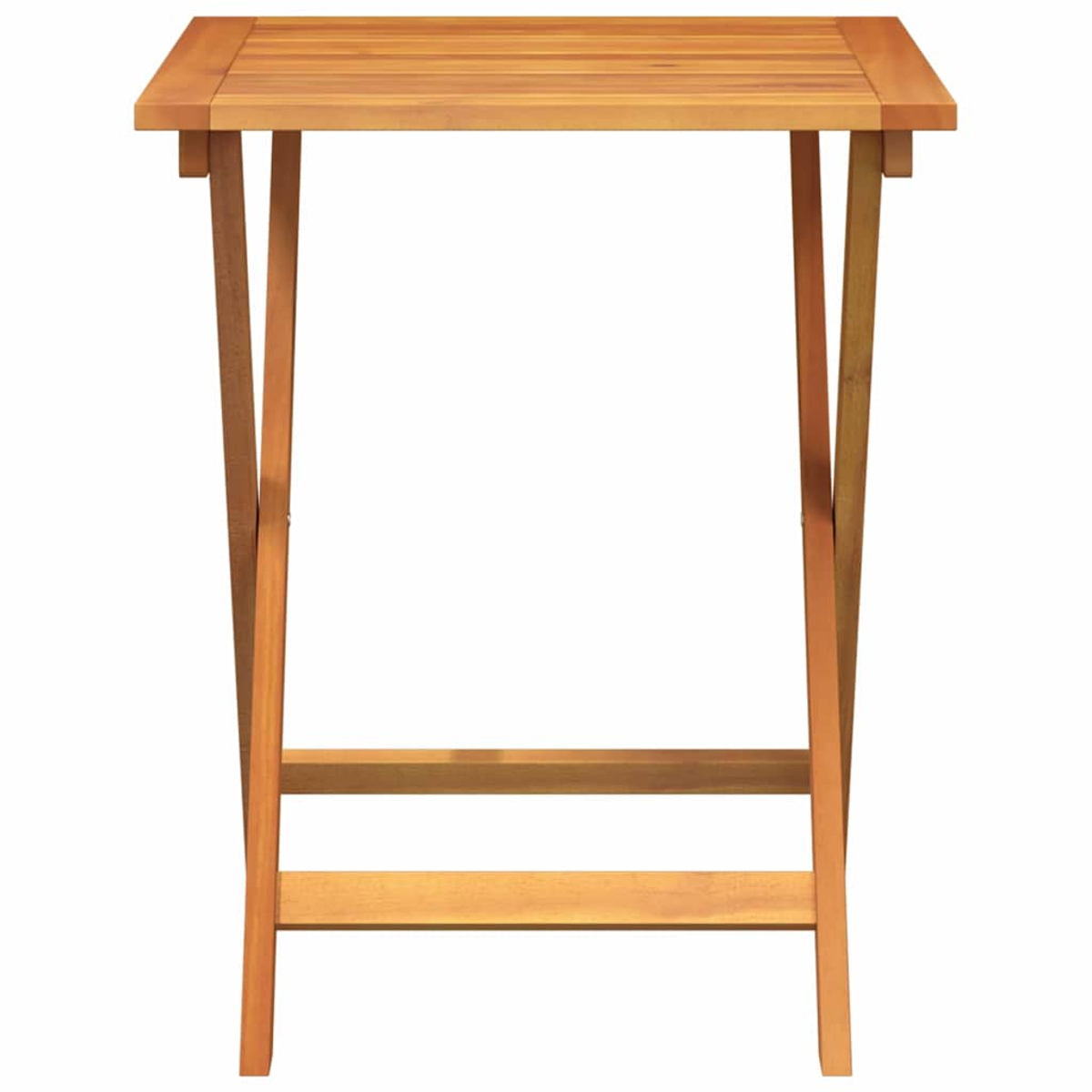 Ein kleiner, klappbarer Holztisch mit rechteckiger Platte und abgewinkelten Beinen, vor weißem Hintergrund.
