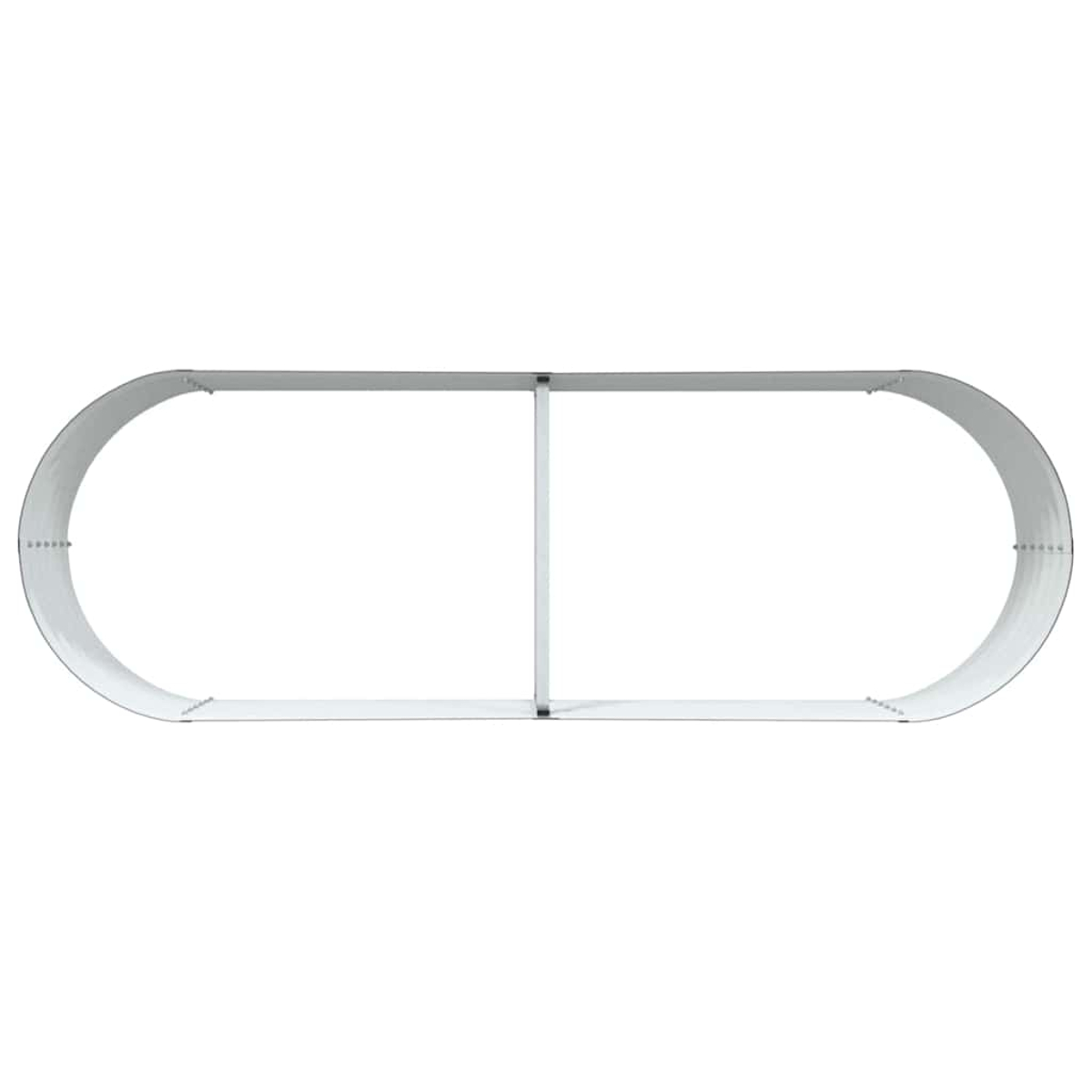 Un espositore bianco di forma ovale con un supporto verticale. L'espositore ha estremità arrotondate e una parte superiore orizzontale.