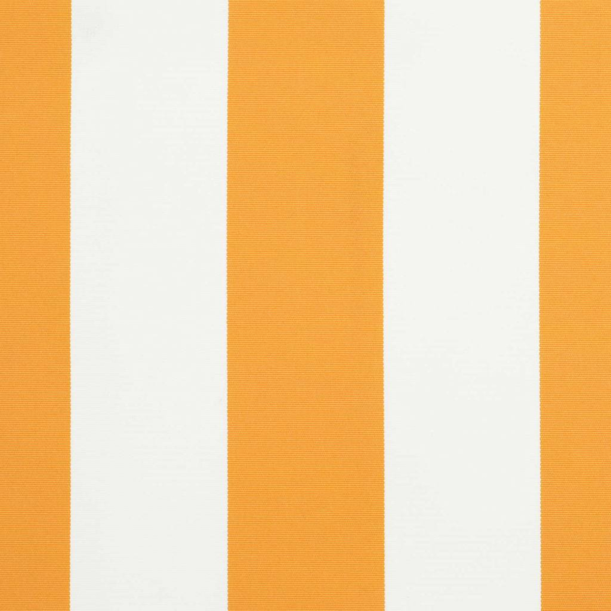 Das Bild zeigt einen Stoff mit abwechselnden vertikalen Streifen. Die Streifen sind leuchtend orange und sauber weiß und erzeugen ein gestreiftes Muster.
