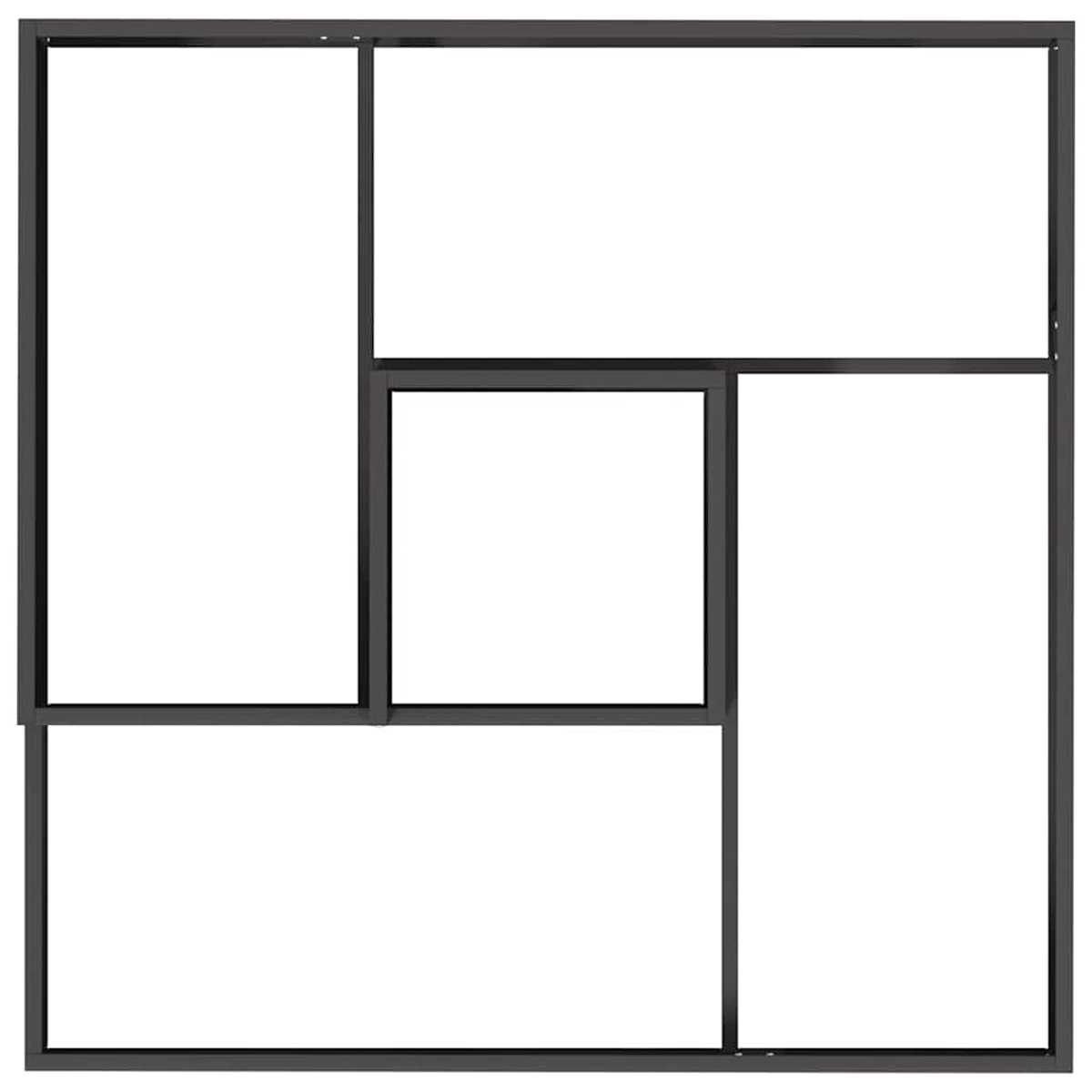 Un design geometrico con cornice grigio scuro. È diviso in cinque rettangoli bianchi irregolari.