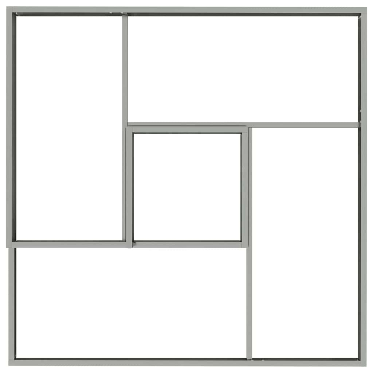 Una composizione geometrica di forme rettangolari e quadrate, formata da linee grigie su sfondo bianco.
