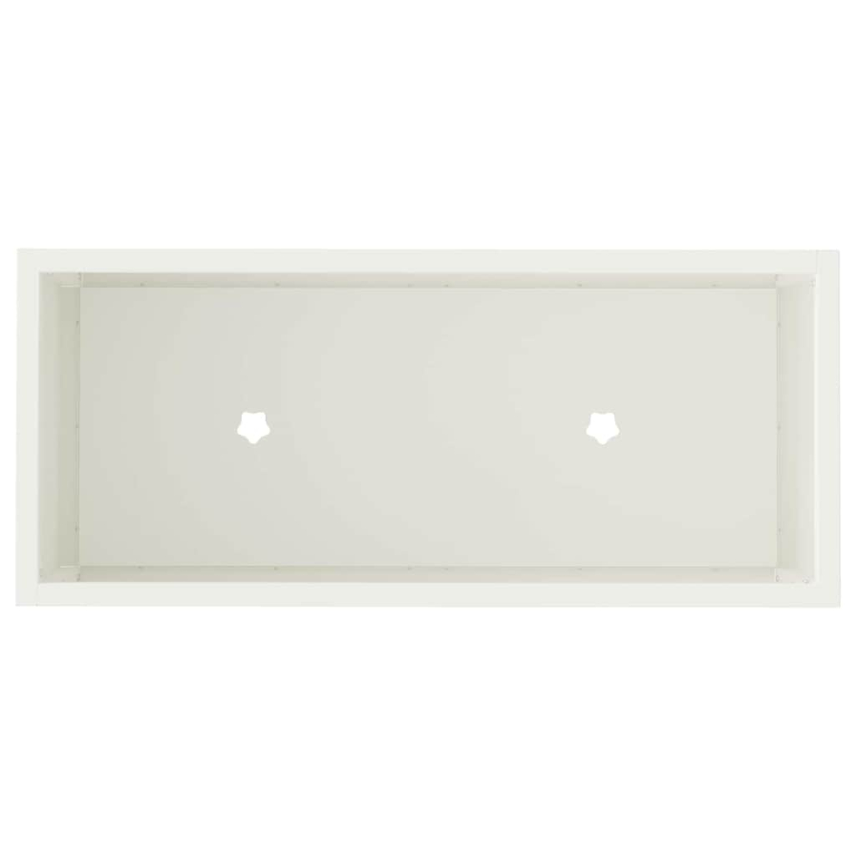 Una cornice rettangolare bianca con interno beige chiaro. Due fori a forma di stella sono visibili all'interno.