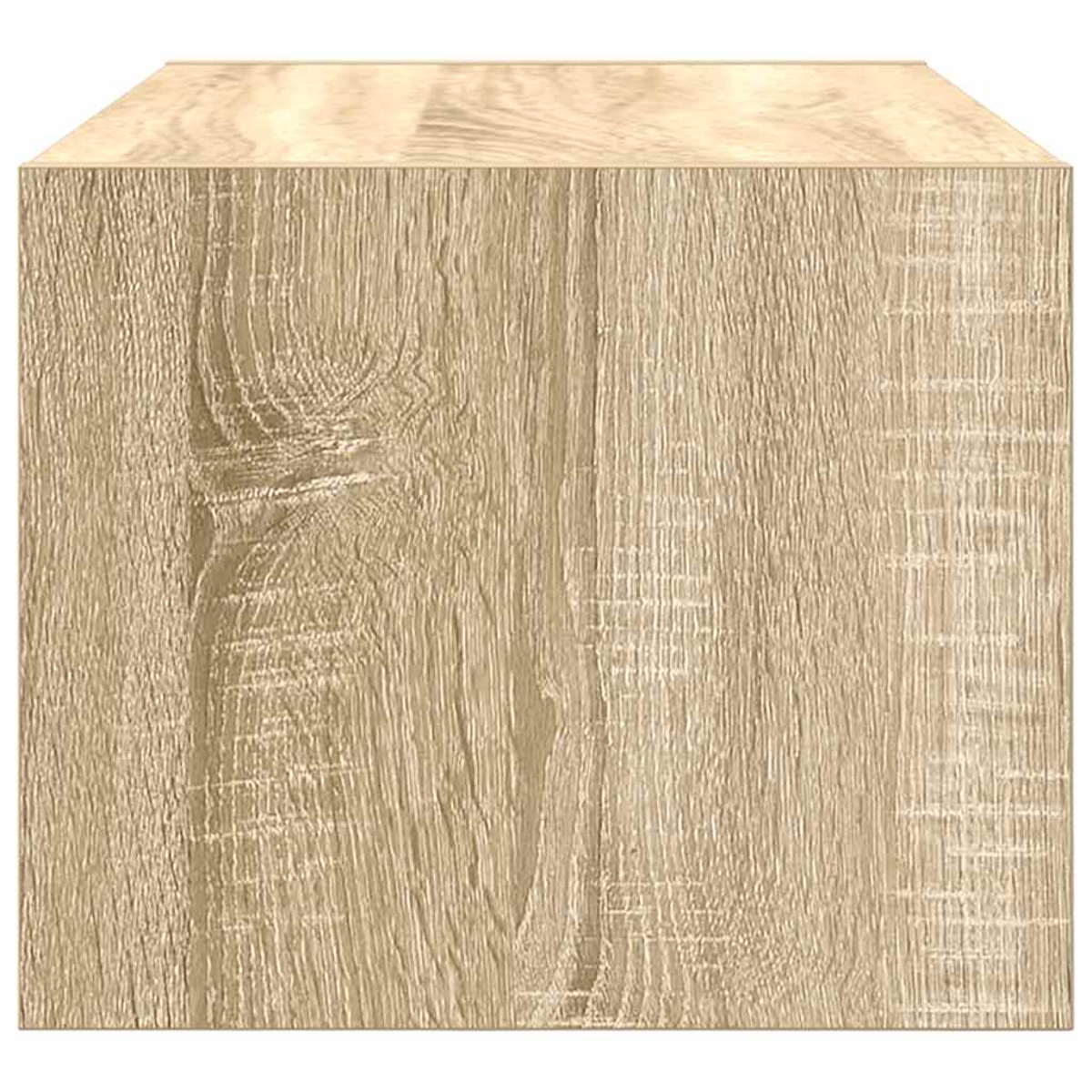 Nahaufnahme eines hellbraunen Holzquaders mit Maserung und Textur. Die Oberseite ist sichtbar, mit einem gleichmäßigen Holzmuster.