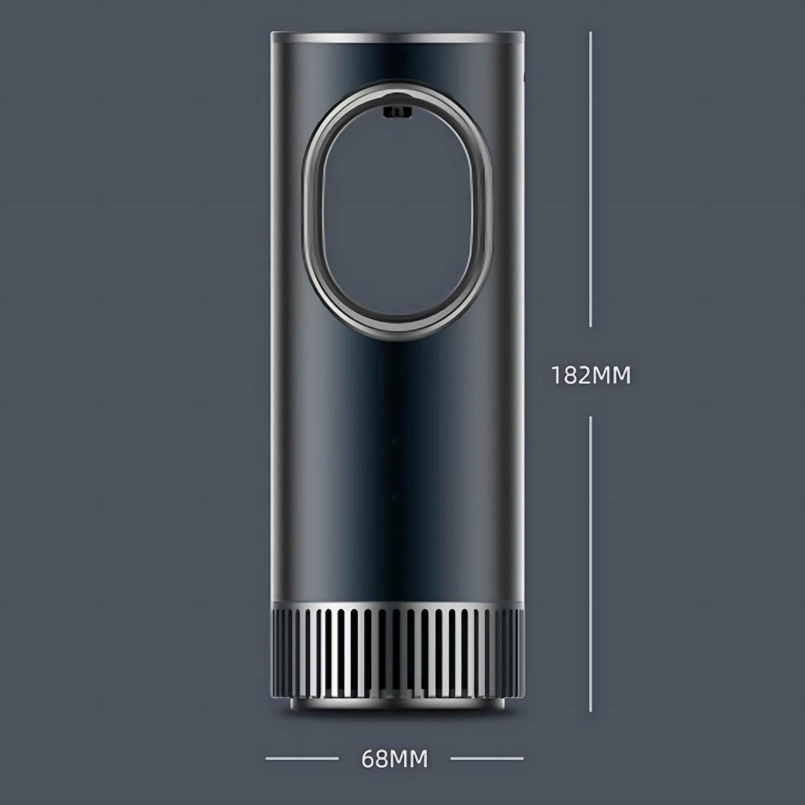 Dunkelblaues zylindrisches Gerät mit ovaler Öffnung. Abmessungen: 182 mm Höhe, 68 mm Breite. Silberakzente.