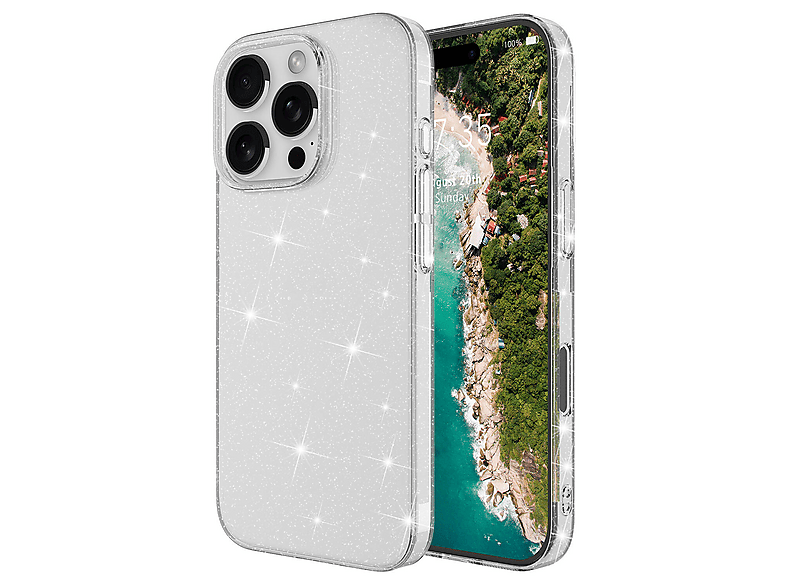 LOPARD iPhone 16 Pro Max Uyumlu Parlayan Simli Şeffaf Redos Kapak Telefon Kılıfı Çok Renkli