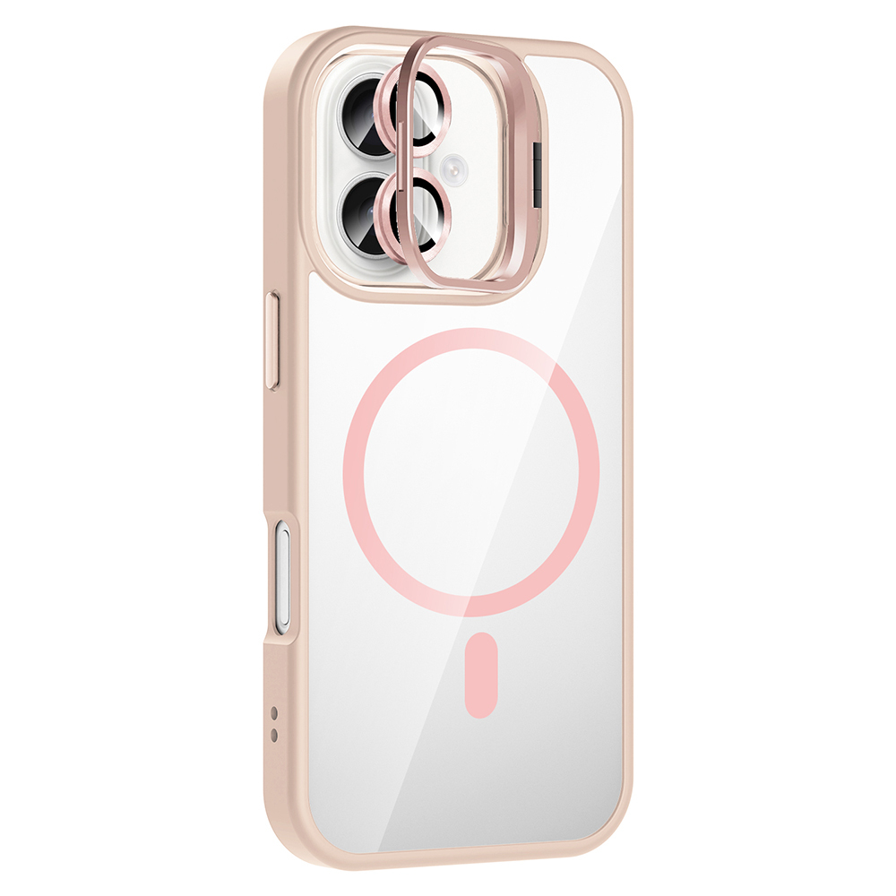 GPACK iPhone 16 Plus Uyumlu Etro M-Safe Şarj Özellikli Standlı ve Lens Koruma Telefon Kılıfı Pembe