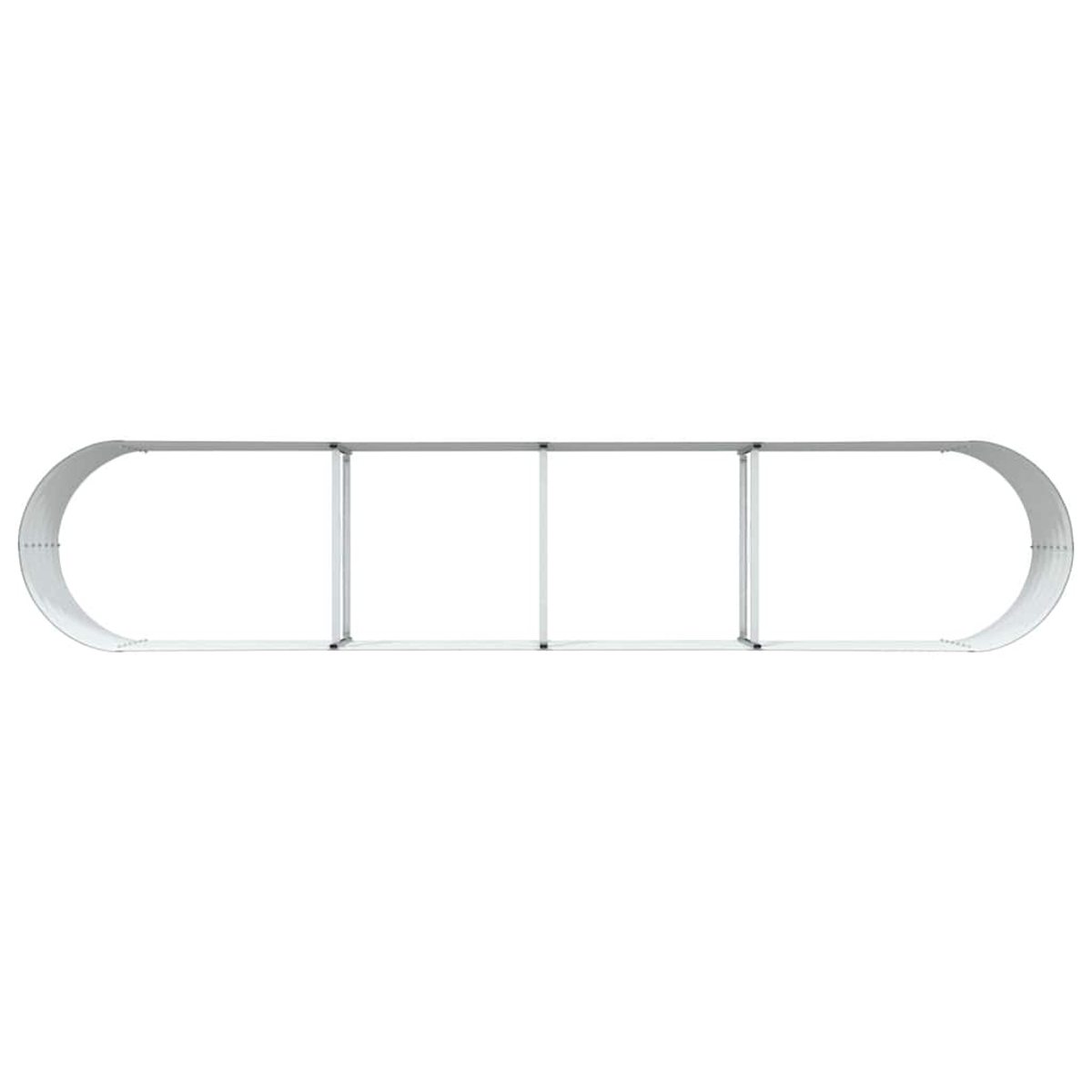 Un mobile a forma di capsula bianco, diviso in quattro sezioni da supporti verticali. Lo sfondo è bianco.