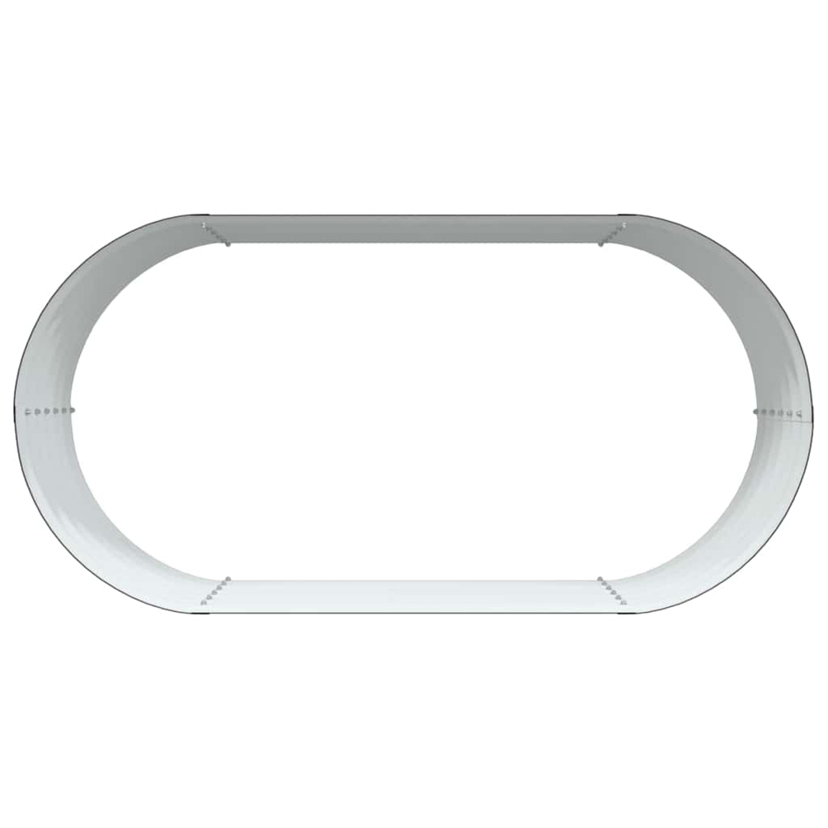 Struttura ovale grigio chiaro con parte superiore piatta, lati arrotondati e centro vuoto. Sfondo bianco.