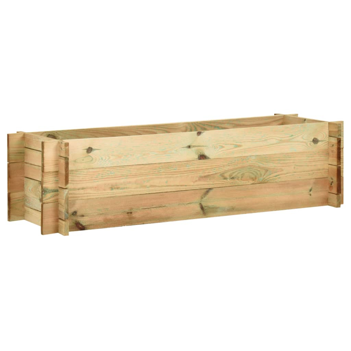 Eine rechteckige Holzkasten. Er besteht aus hellbraunen Brettern und hat ein schlichtes Design.