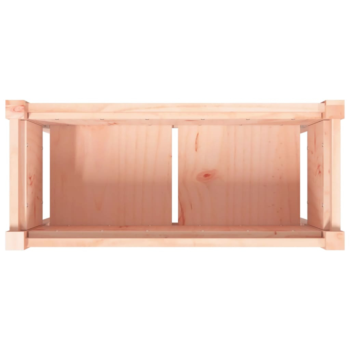 Holzkiste, hellbraune Farbe, von oben betrachtet. Zeigt das Innere und die Konstruktion. Der Hintergrund ist weiß.