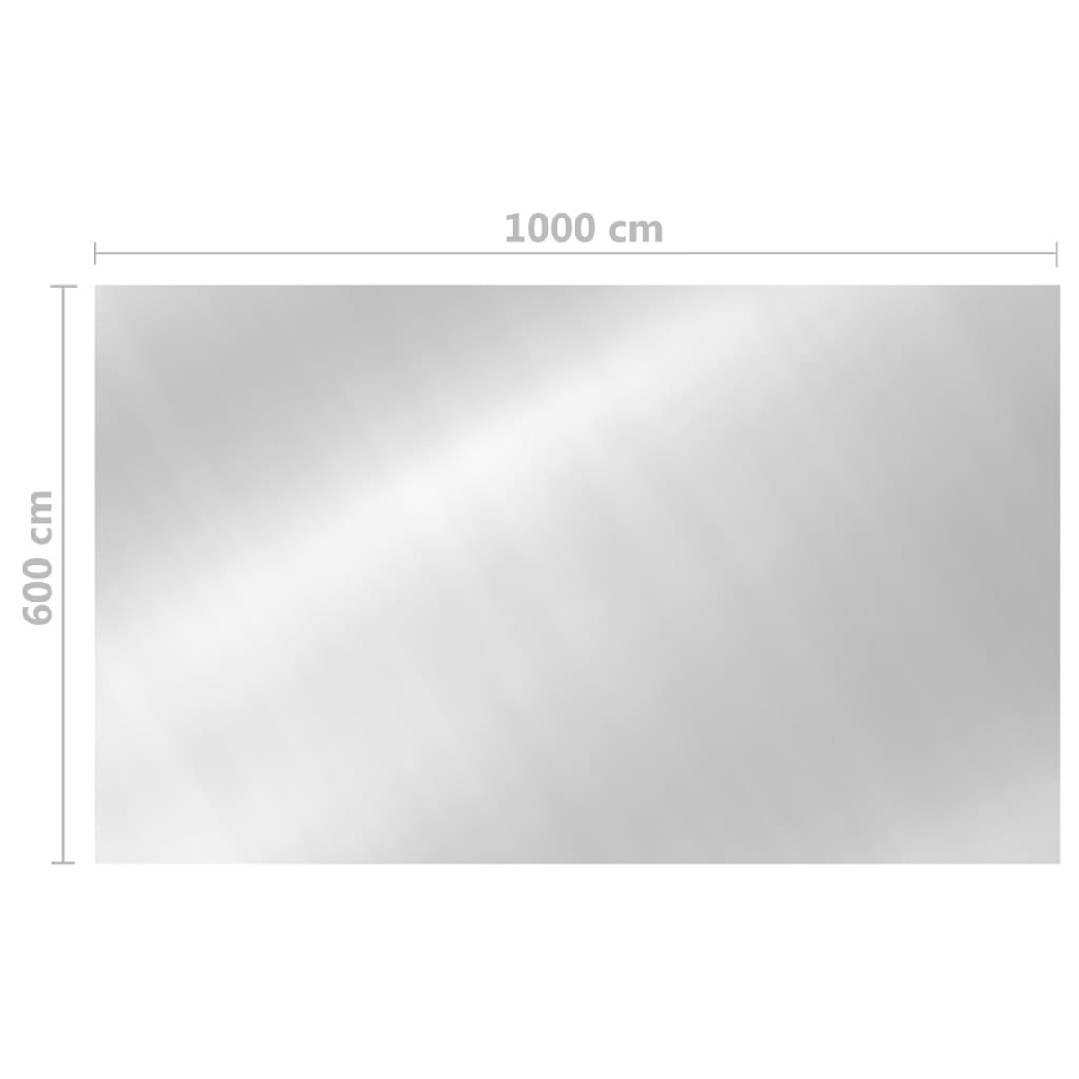 Eine rechteckige, graue und reflektierende Oberfläche, mit den Maßen 1000 cm breit und 600 cm hoch.