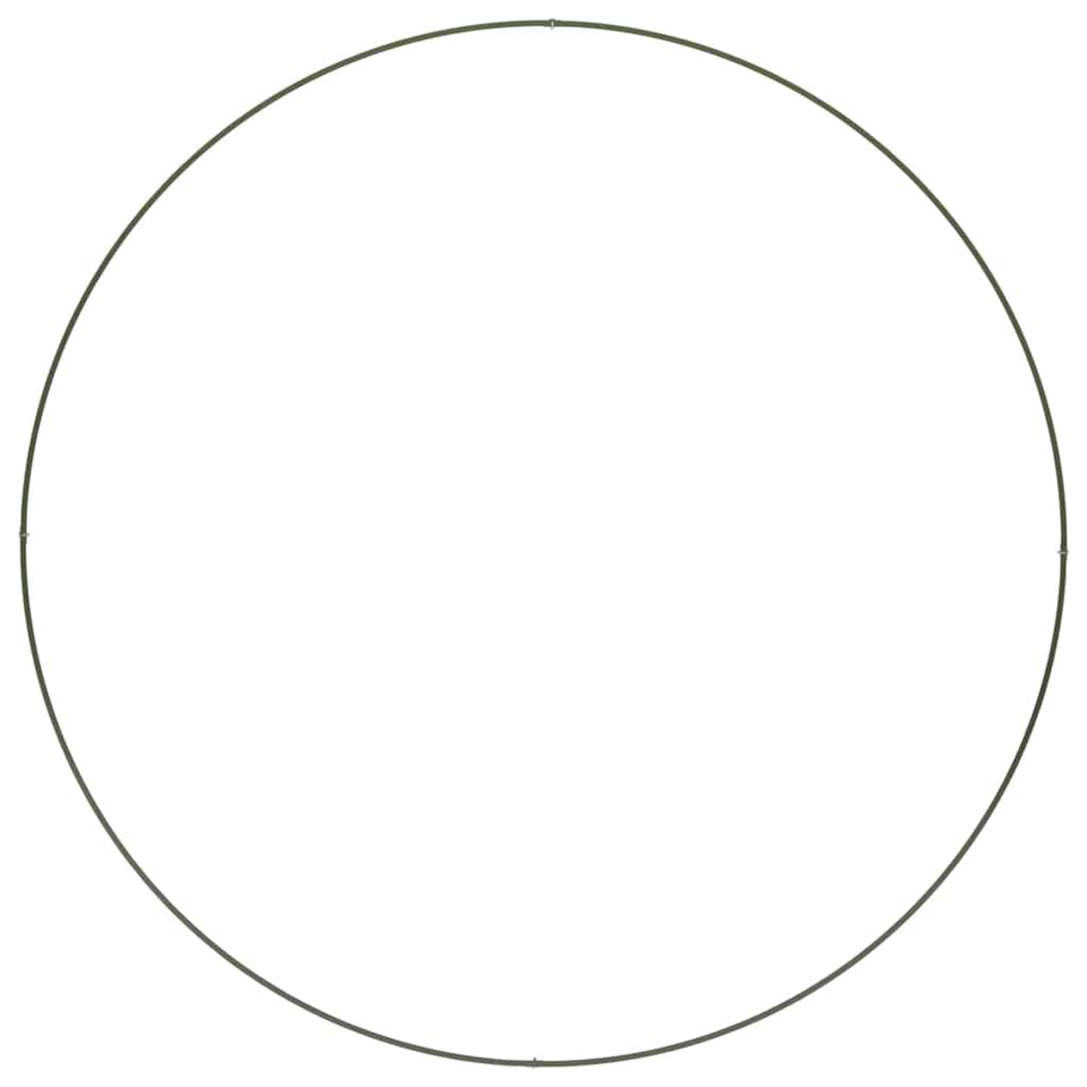 Un cerchio circolare di metallo verde scuro è centrato su uno sfondo bianco. Il cerchio ha diversi piccoli punti di connessione argentati.