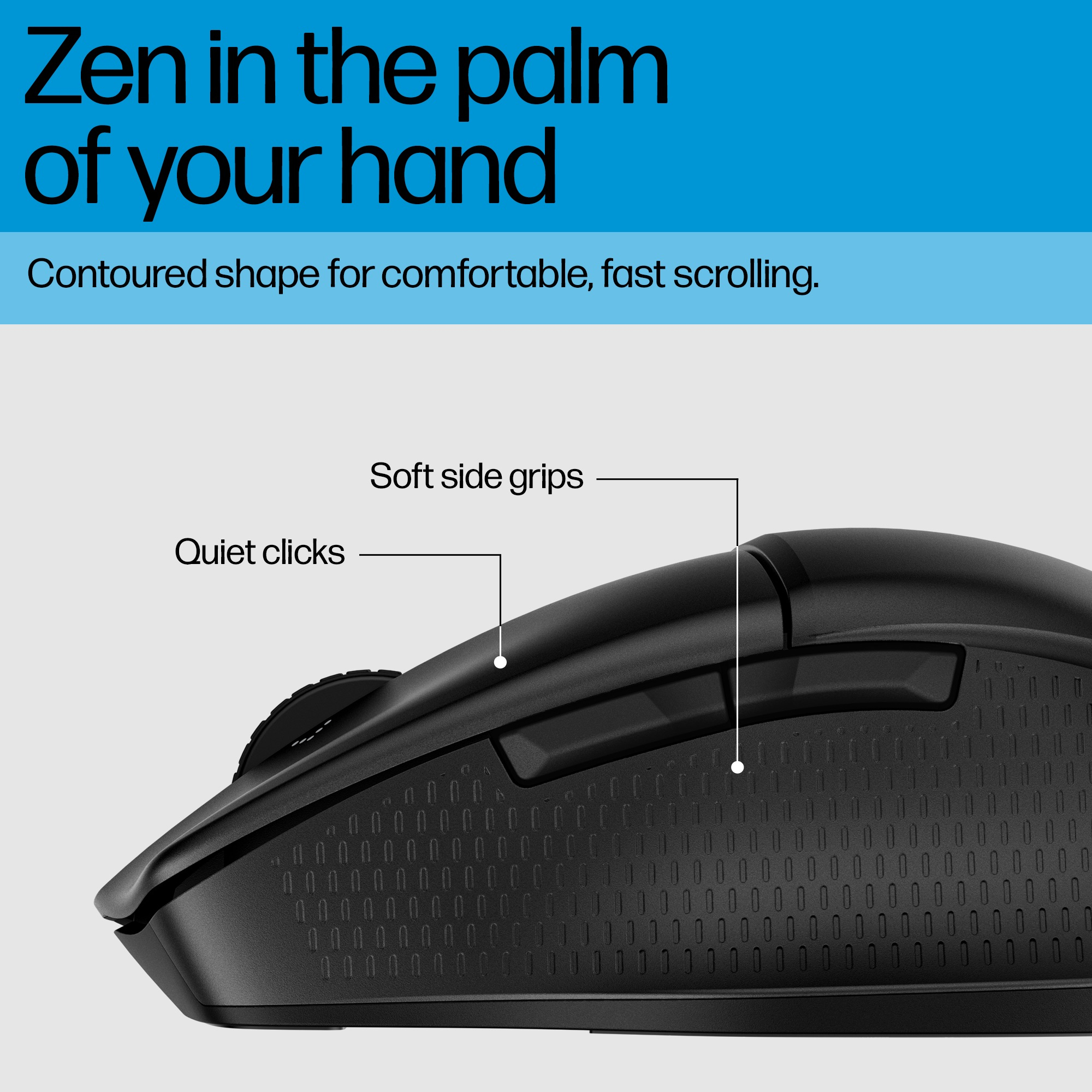 Ratón ergonómico negro con agarres laterales, clics silenciosos y forma contorneada para un desplazamiento rápido y cómodo.