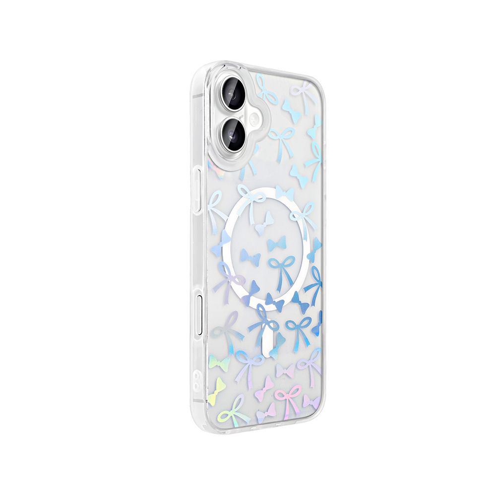 GPACK iPhone 16 Plus Uyumlu Folk M-Safe Şarj Özellikli Fiyonk Desenli Telefon Kılıfı Şeffaf