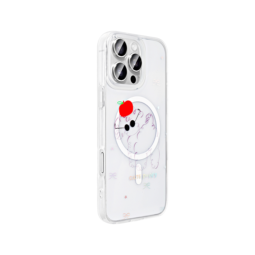 GPACK iPhone 16 Pro Max Uyumlu Folk M-Safe Şarj Özellikli Sevimli Köpek Desenli Telefon Kılıfı Siyah