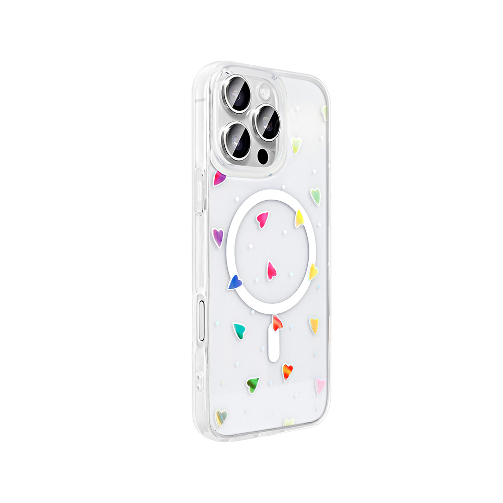 GPACK iPhone 16 Pro Uyumlu Folk M-Safe Şarj Özellikli Kalp Desenli Telefon Kılıfı Kırmızı
