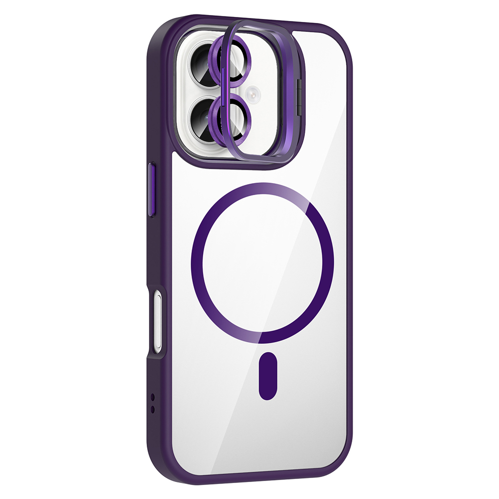GPACK iPhone 16 Uyumlu Etro M-Safe Şarj Özellikli Standlı ve Lens Koruma Telefon Kılıfı Derin Mor