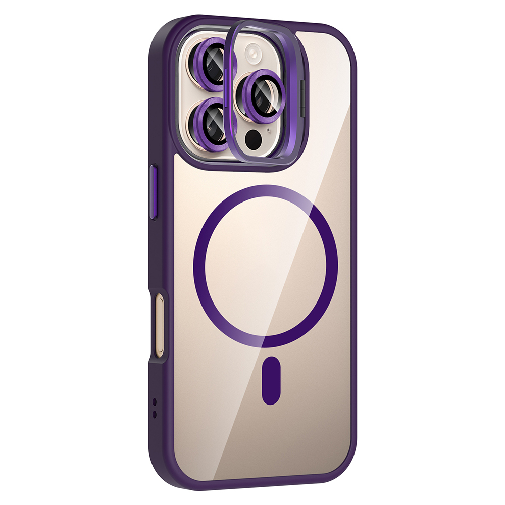 GPACK iPhone 16 Pro Uyumlu Etro M-Safe Şarj Özellikli Standlı ve Lens Koruma Telefon Kılıfı Derin Mor