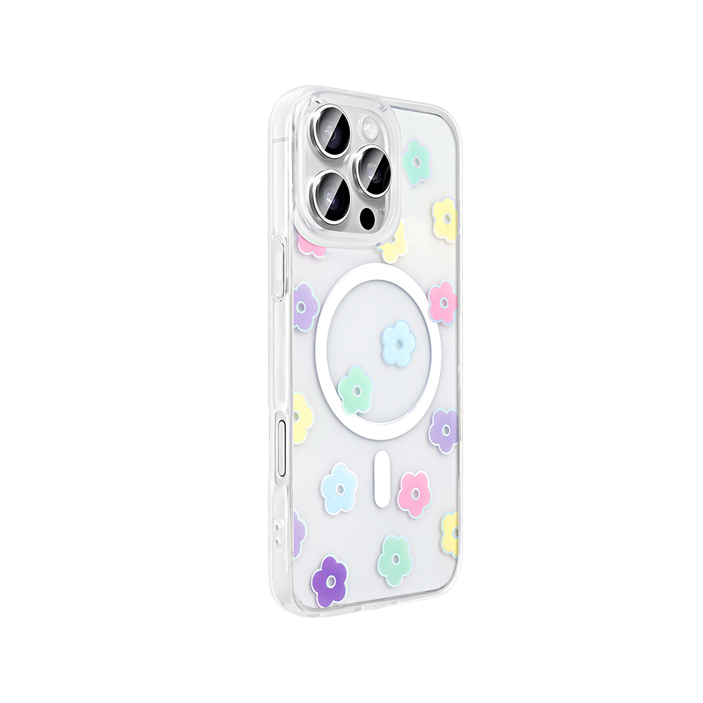 GPACK iPhone 16 Pro Max Uyumlu Folk M-Safe Şarj Özellikli Papatya Desenli Telefon Kılıfı Karışık Renk