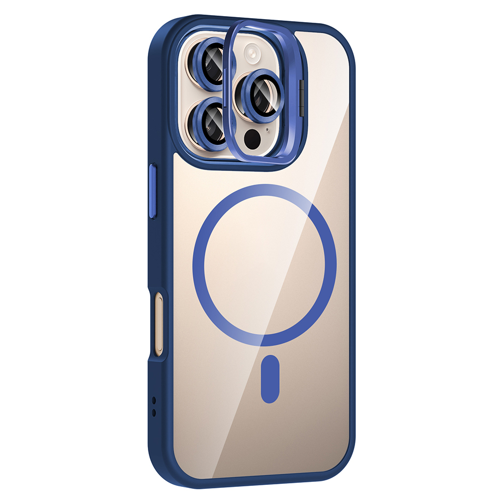 GPACK iPhone 16 Pro Uyumlu Etro M-Safe Şarj Özellikli Standlı ve Lens Koruma Telefon Kılıfı Lacivert