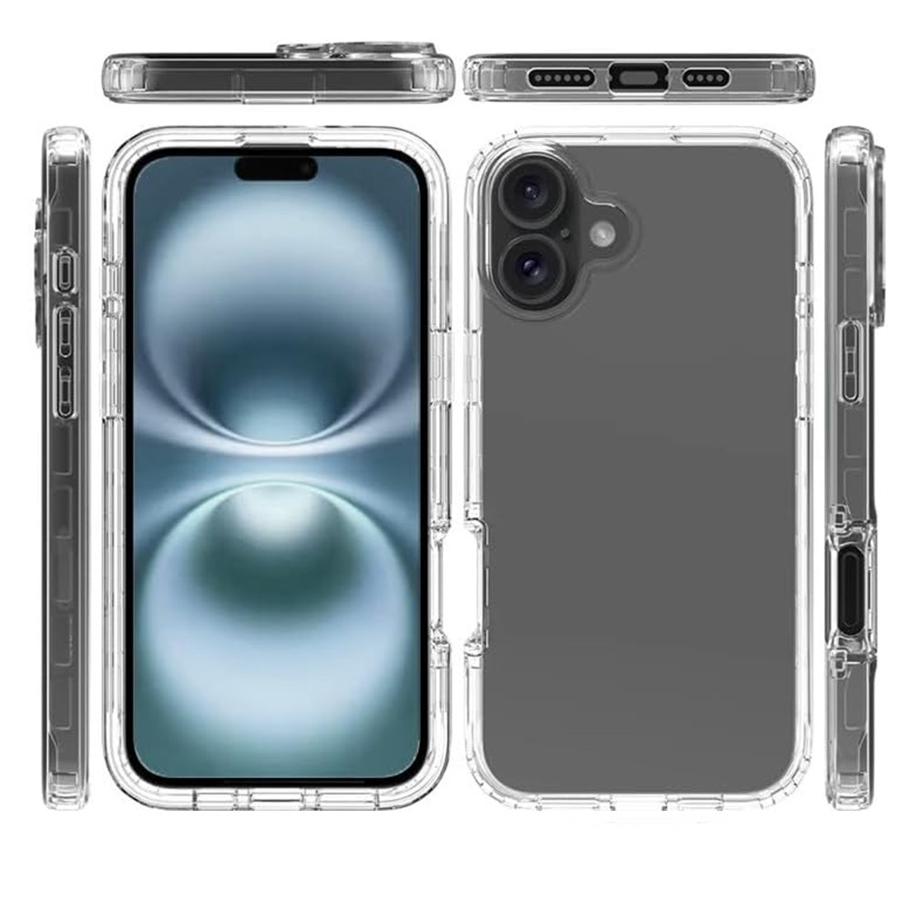Açık mavi ekranlı bir akıllı telefon gösteren şeffaf bir telefon kılıfı. Kılıf şeffaf bir tasarıma sahiptir.