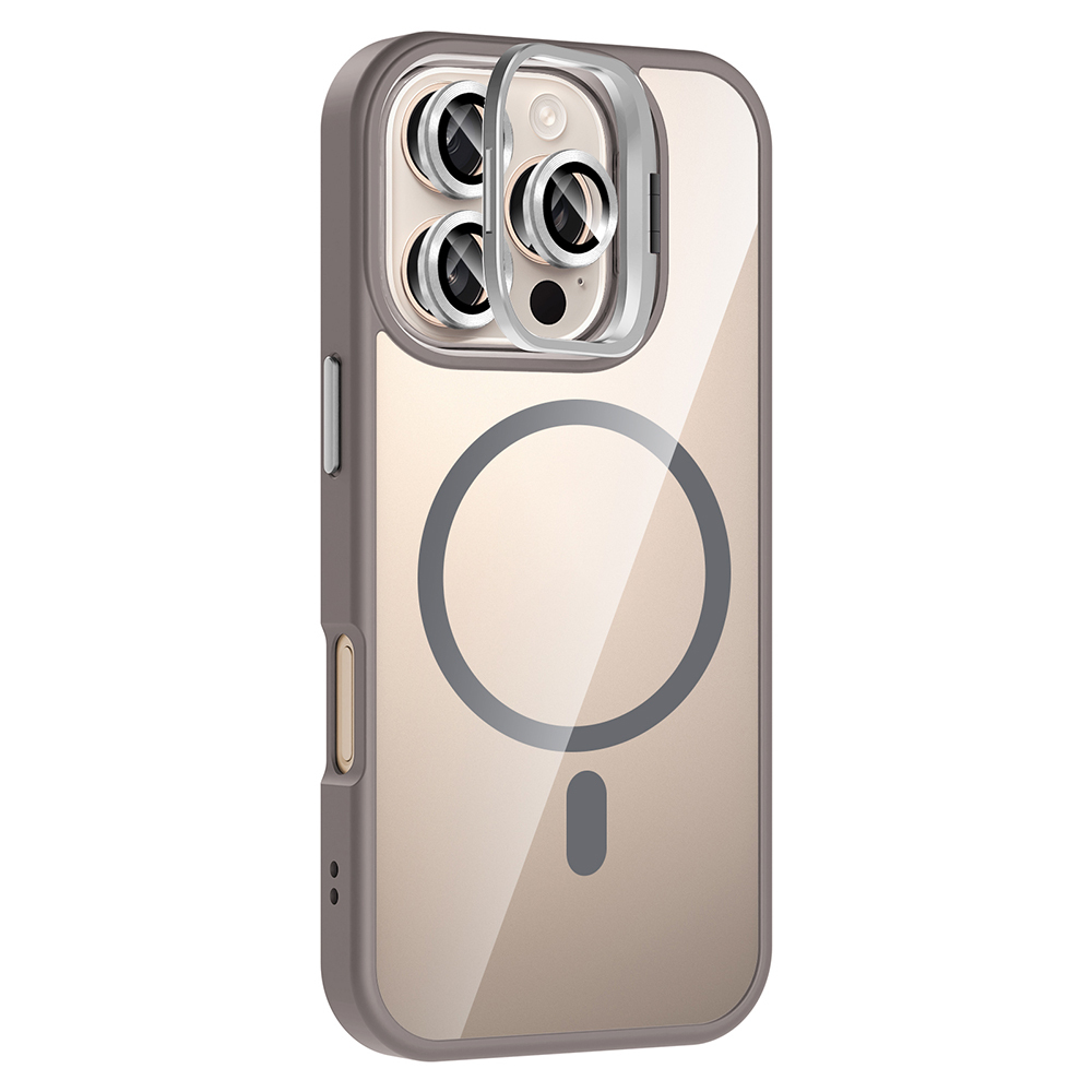 GPACK iPhone 16 Pro Uyumlu Etro M-Safe Şarj Özellikli Standlı ve Lens Koruma Telefon Kılıfı Gri