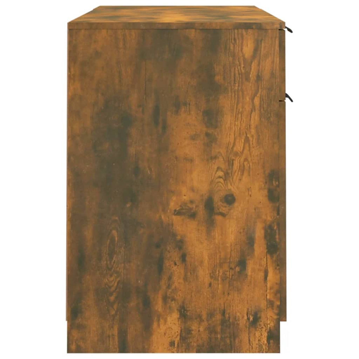 Ein Holzschrank mit rustikalem Design. Das Holz hat eine braune Farbe mit dunkleren Stellen, die die Maserung zeigen.