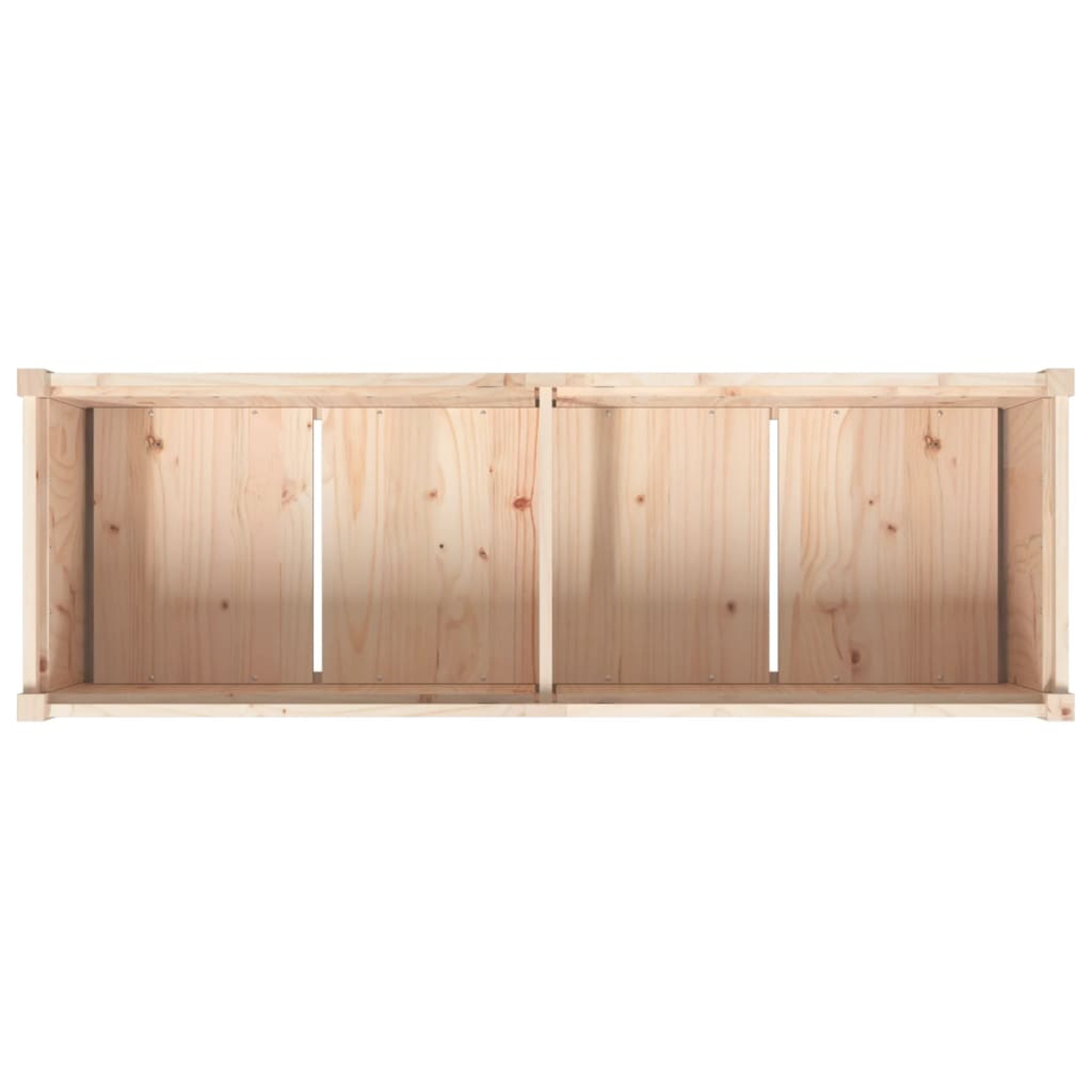 Ein Holzregal mit zwei Fächern. Jedes hat einen vertikalen Schlitz. Das Holz ist hell. Der Hintergrund ist weiß.