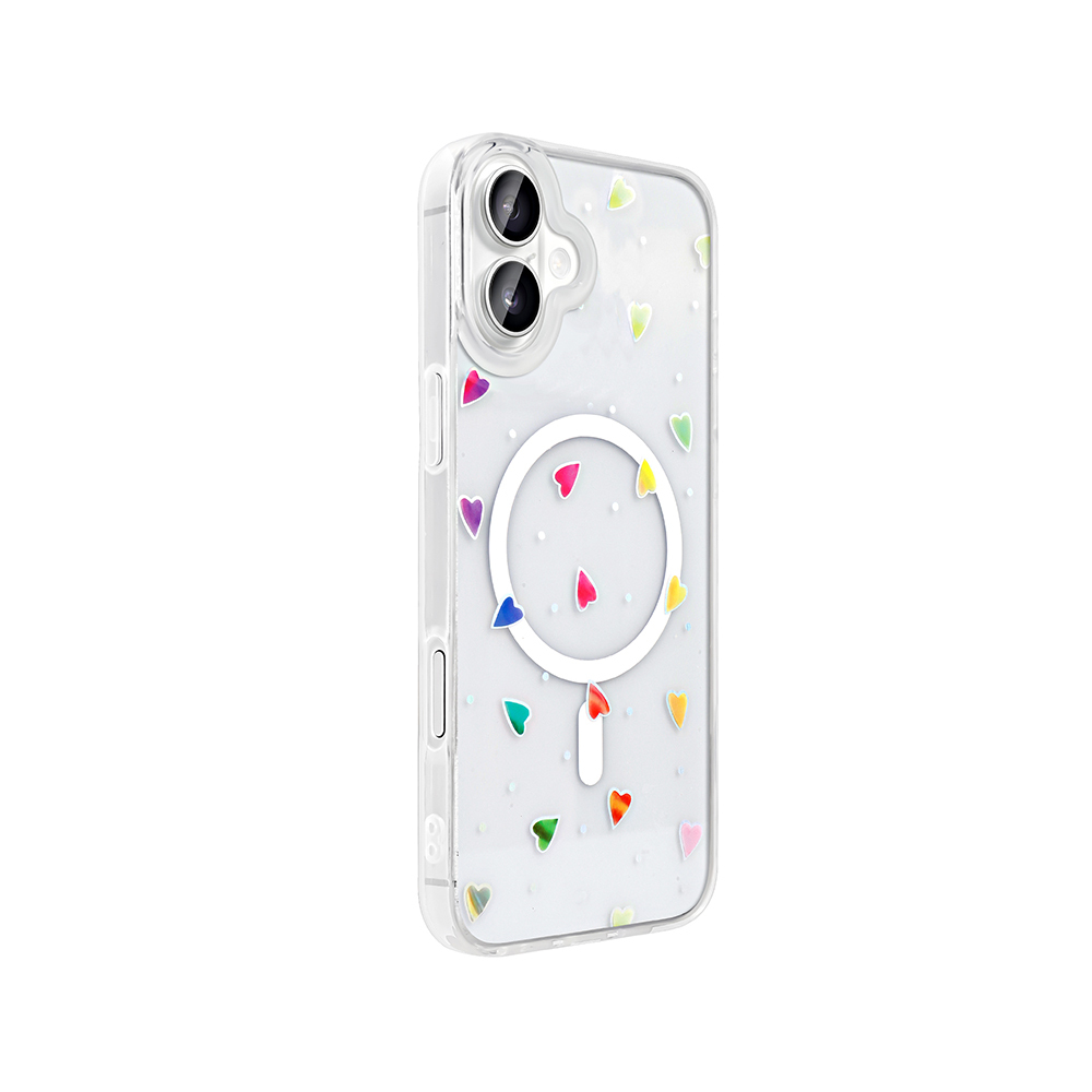 GPACK iPhone 16 Plus Uyumlu Folk M-Safe Şarj Özellikli Kalp Desenli Telefon Kılıfı Kırmızı