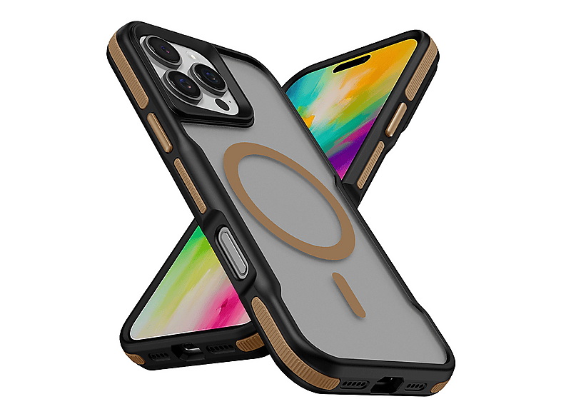 LOPARD iPhone 16 Pro Uyumlu Mgsafe Şarj Özellikli Renkli Kenar Airbag Şeritli Lamer Kapak Telefon Kılıfı Titanyum-Gold
