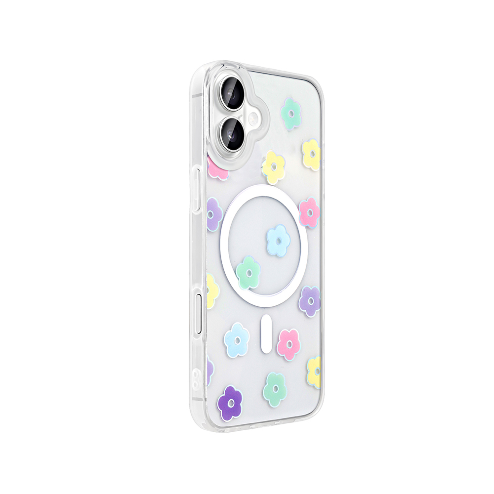 GPACK iPhone 16 Uyumlu Folk M-Safe Şarj Özellikli Papatya Desenli Telefon Kılıfı Karışık Renk